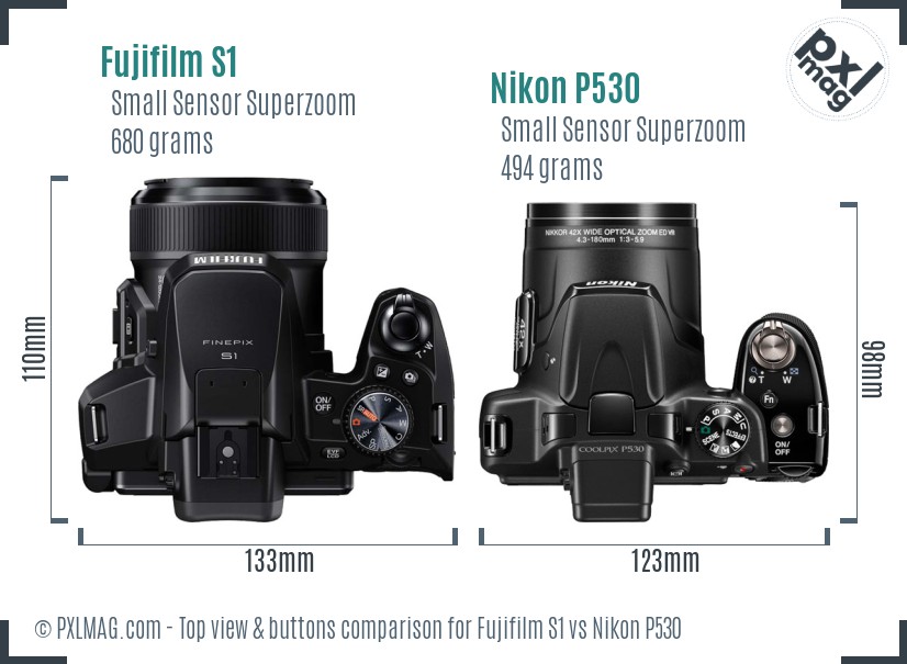 Fujifilm S1 vs Nikon P530 top view buttons comparison