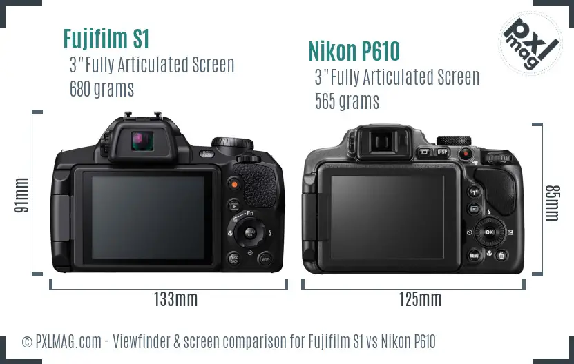 Fujifilm S1 vs Nikon P610 Screen and Viewfinder comparison