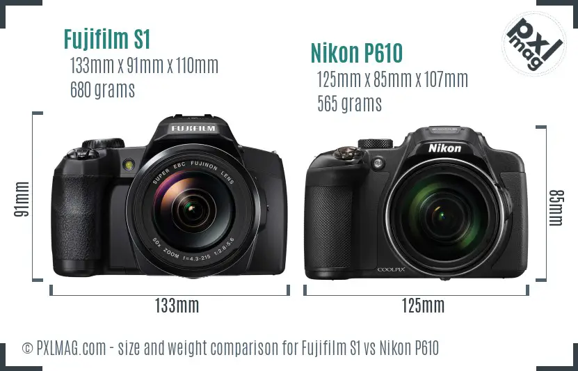 Fujifilm S1 vs Nikon P610 size comparison