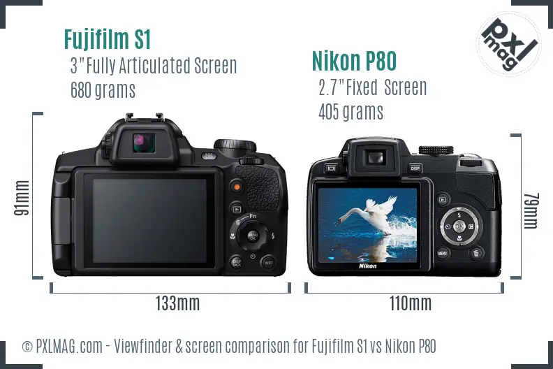 Fujifilm S1 vs Nikon P80 Screen and Viewfinder comparison