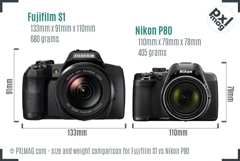 Fujifilm S1 vs Nikon P80 size comparison