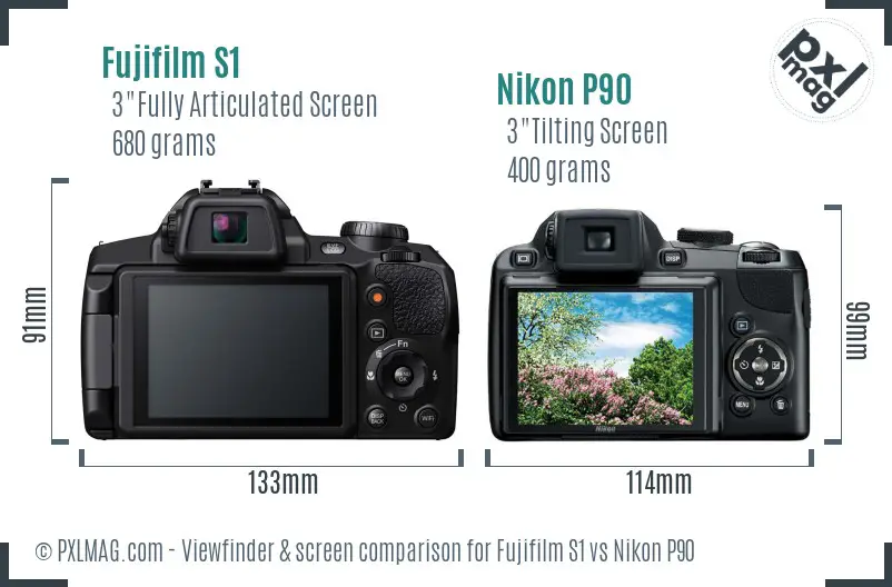 Fujifilm S1 vs Nikon P90 Screen and Viewfinder comparison