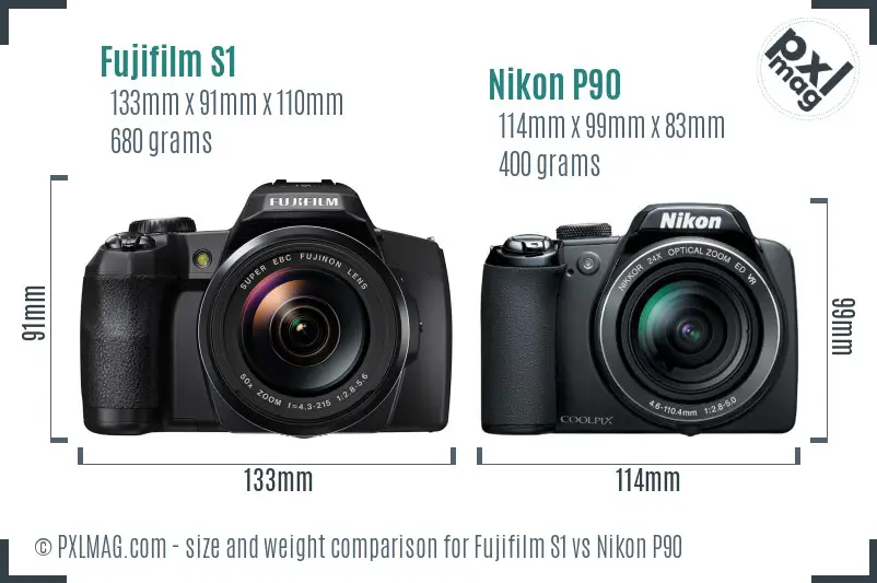 Fujifilm S1 vs Nikon P90 size comparison