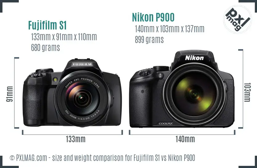 Fujifilm S1 vs Nikon P900 size comparison