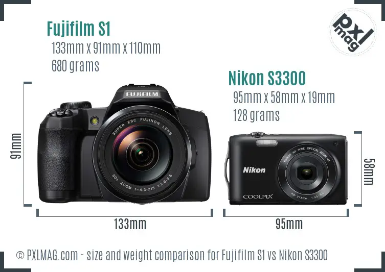Fujifilm S1 vs Nikon S3300 size comparison