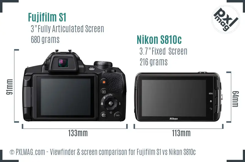 Fujifilm S1 vs Nikon S810c Screen and Viewfinder comparison