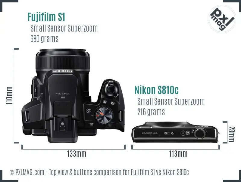 Fujifilm S1 vs Nikon S810c top view buttons comparison