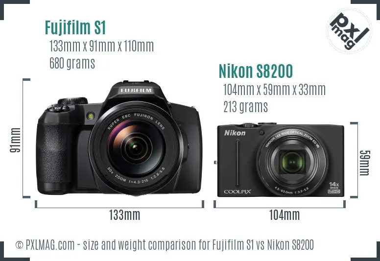 Fujifilm S1 vs Nikon S8200 size comparison