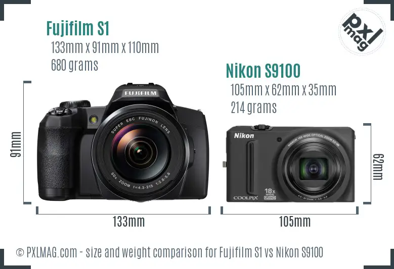 Fujifilm S1 vs Nikon S9100 size comparison