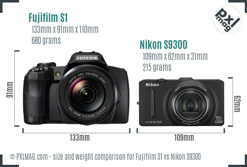 Fujifilm S1 vs Nikon S9300 size comparison