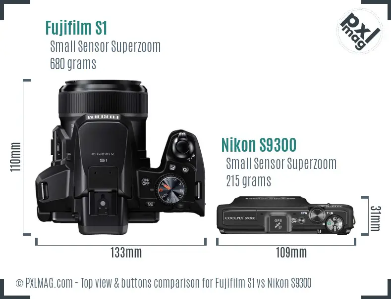 Fujifilm S1 vs Nikon S9300 top view buttons comparison