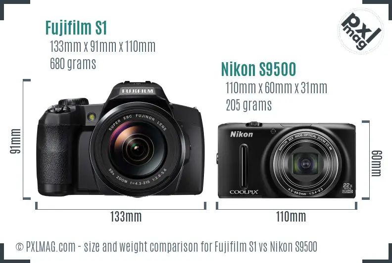 Fujifilm S1 vs Nikon S9500 size comparison