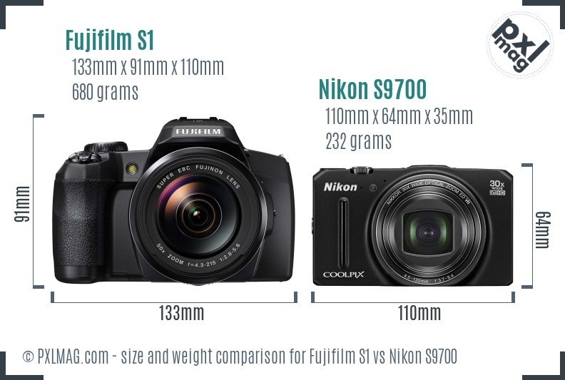 Fujifilm S1 vs Nikon S9700 size comparison