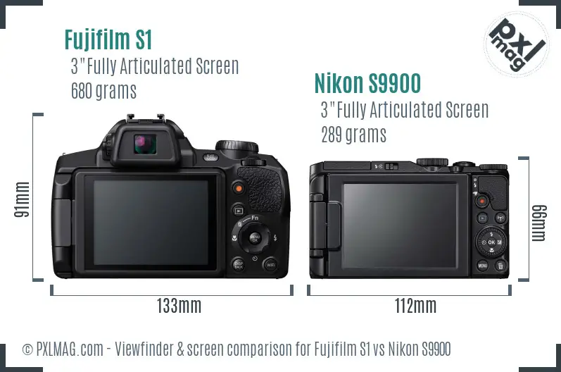 Fujifilm S1 vs Nikon S9900 Screen and Viewfinder comparison