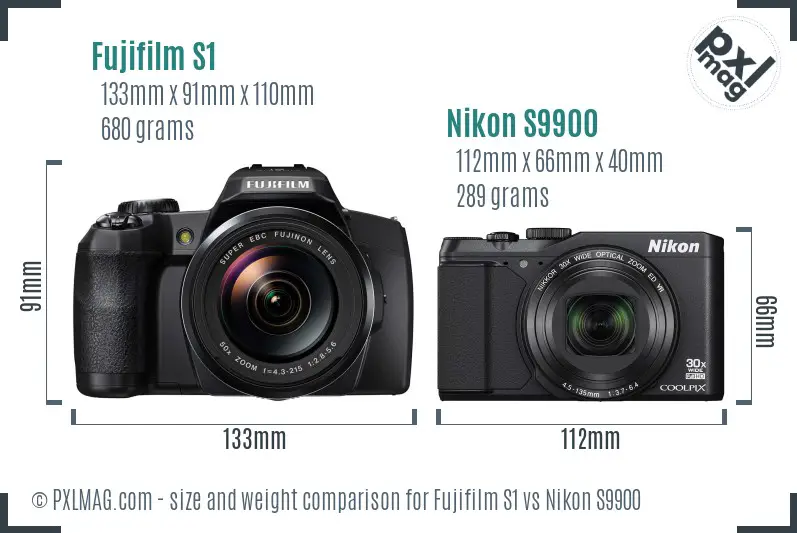 Fujifilm S1 vs Nikon S9900 size comparison