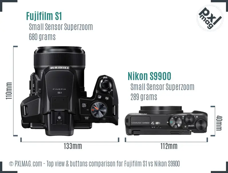Fujifilm S1 vs Nikon S9900 top view buttons comparison