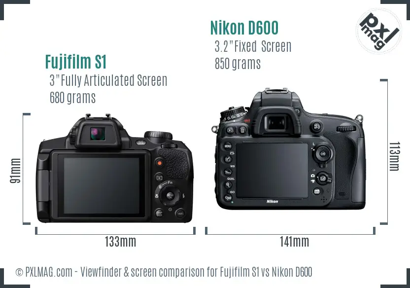 Fujifilm S1 vs Nikon D600 Screen and Viewfinder comparison