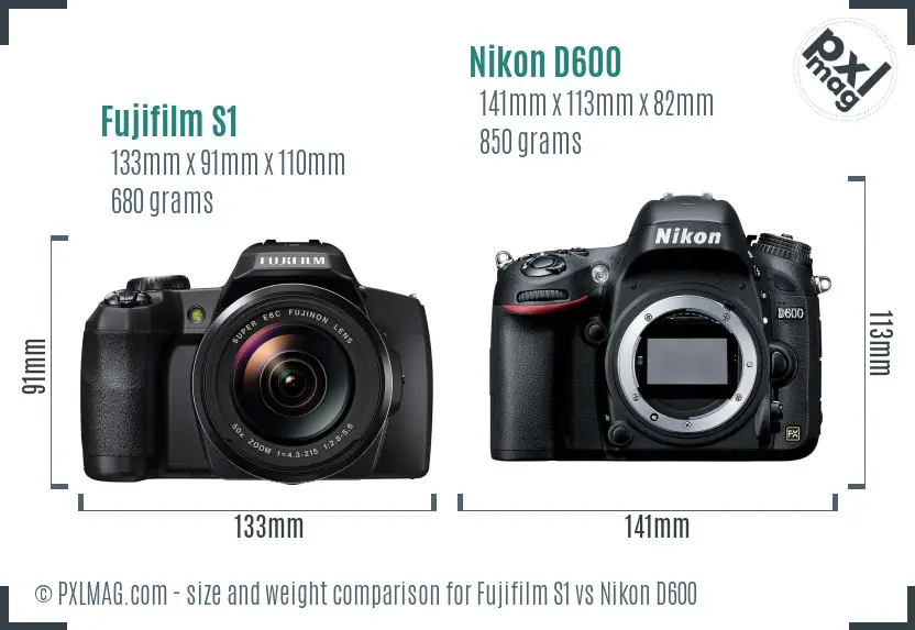 Fujifilm S1 vs Nikon D600 size comparison