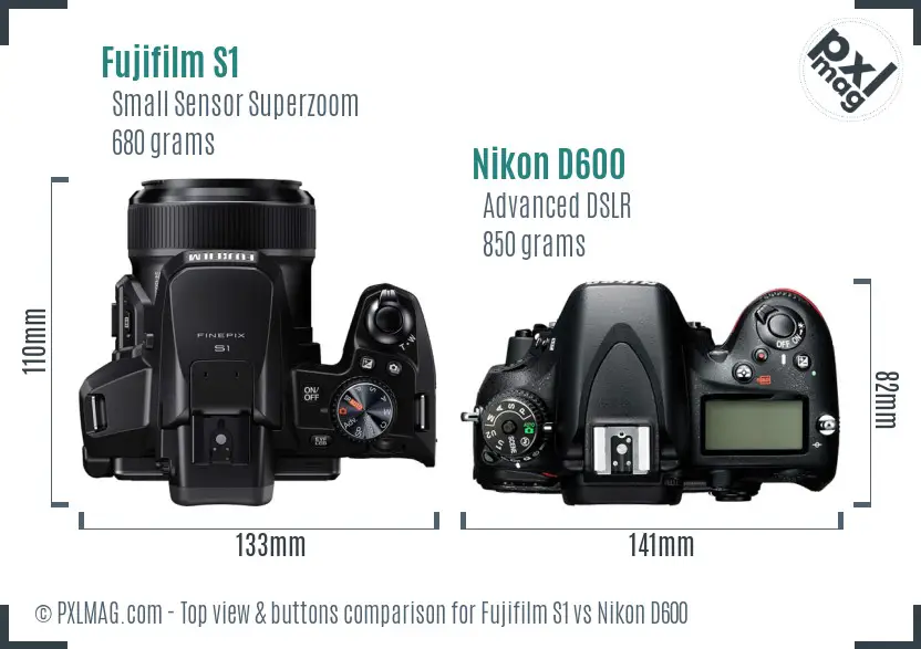 Fujifilm S1 vs Nikon D600 top view buttons comparison