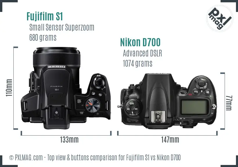 Fujifilm S1 vs Nikon D700 top view buttons comparison