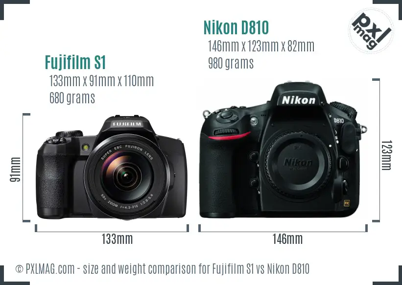 Fujifilm S1 vs Nikon D810 size comparison