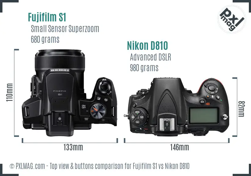 Fujifilm S1 vs Nikon D810 top view buttons comparison