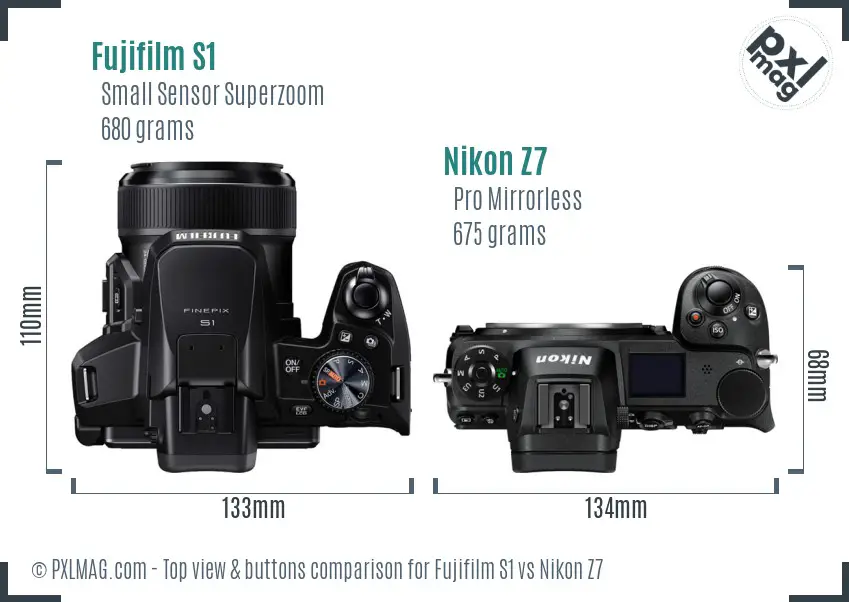 Fujifilm S1 vs Nikon Z7 top view buttons comparison Fujifilm S1 vs Nikon Z7 top view buttons comparison