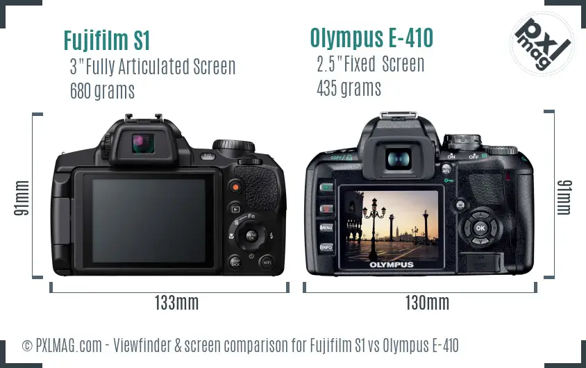 Fujifilm S1 vs Olympus E-410 Screen and Viewfinder comparison