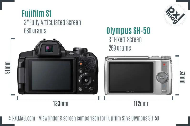 Fujifilm S1 vs Olympus SH-50 Screen and Viewfinder comparison