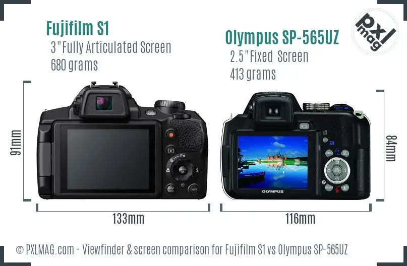 Fujifilm S1 vs Olympus SP-565UZ Screen and Viewfinder comparison