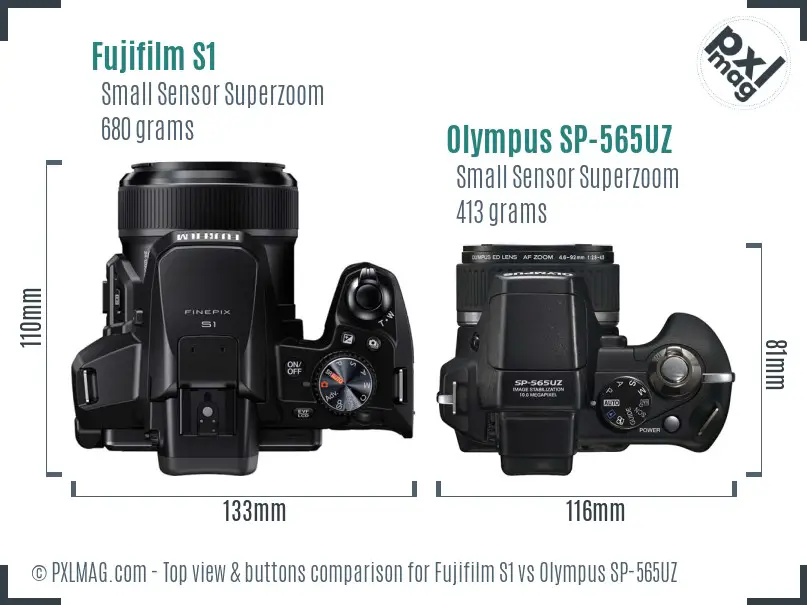 Fujifilm S1 vs Olympus SP-565UZ top view buttons comparison