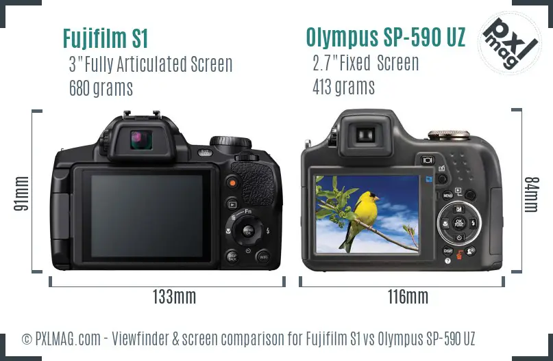 Fujifilm S1 vs Olympus SP-590 UZ Screen and Viewfinder comparison