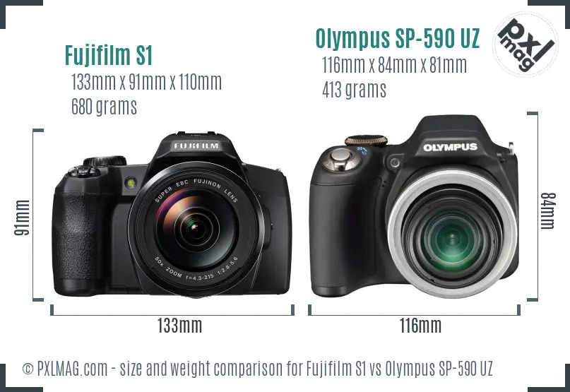 Fujifilm S1 vs Olympus SP-590 UZ size comparison