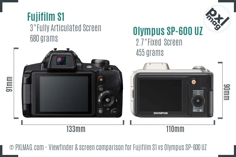 Fujifilm S1 vs Olympus SP-600 UZ Screen and Viewfinder comparison