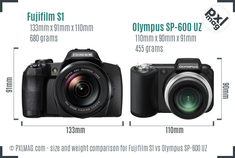 Fujifilm S1 vs Olympus SP-600 UZ size comparison