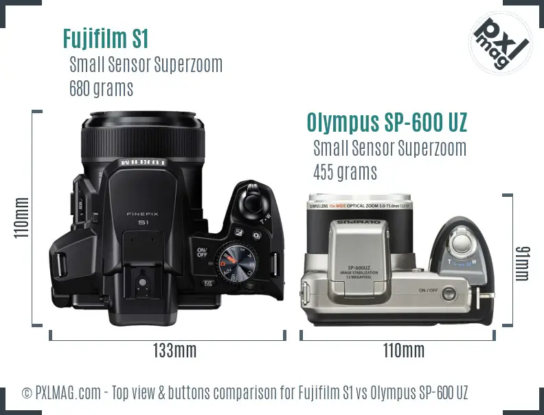 Fujifilm S1 vs Olympus SP-600 UZ top view buttons comparison