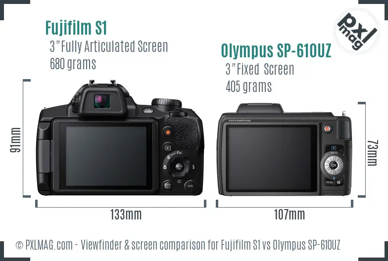 Fujifilm S1 vs Olympus SP-610UZ Screen and Viewfinder comparison
