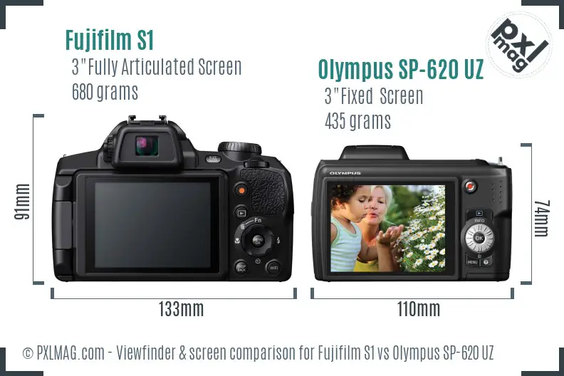 Fujifilm S1 vs Olympus SP-620 UZ Screen and Viewfinder comparison