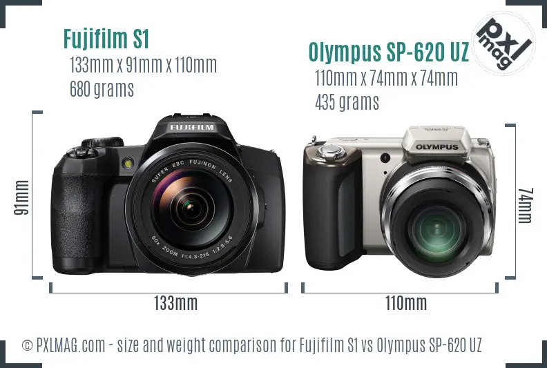 Fujifilm S1 vs Olympus SP-620 UZ size comparison