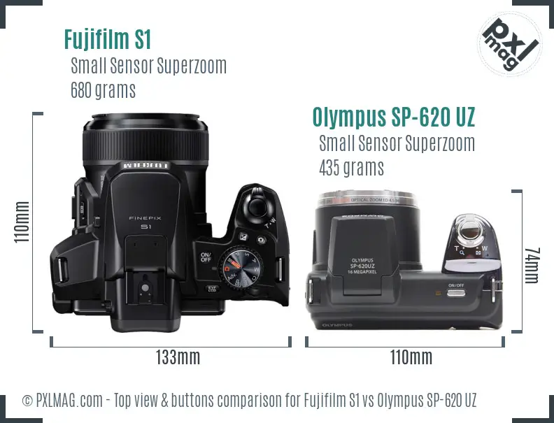 Fujifilm S1 vs Olympus SP-620 UZ top view buttons comparison