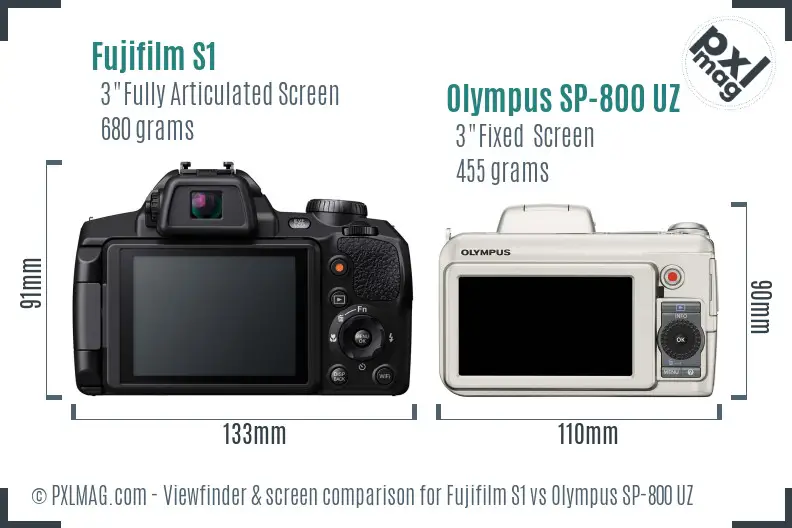 Fujifilm S1 vs Olympus SP-800 UZ Screen and Viewfinder comparison