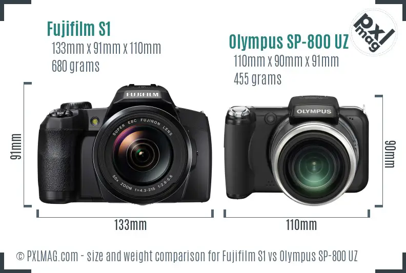 Fujifilm S1 vs Olympus SP-800 UZ size comparison