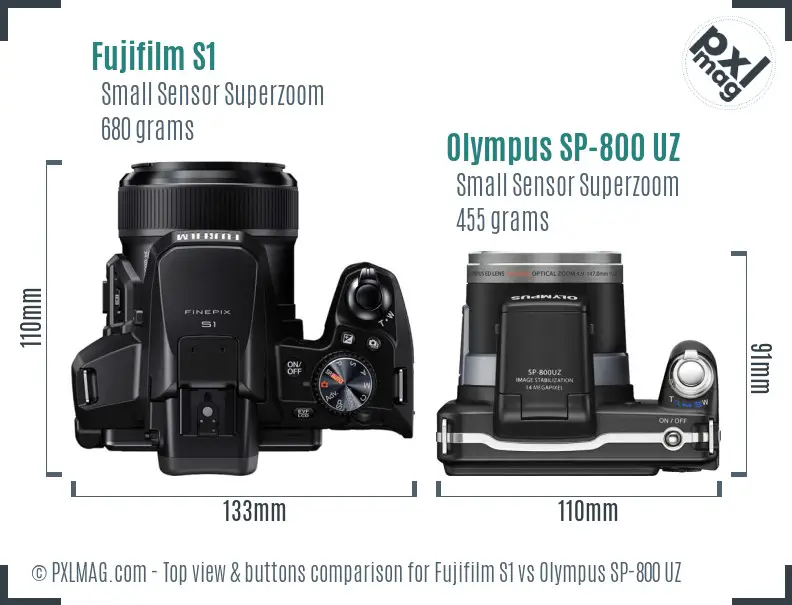 Fujifilm S1 vs Olympus SP-800 UZ top view buttons comparison