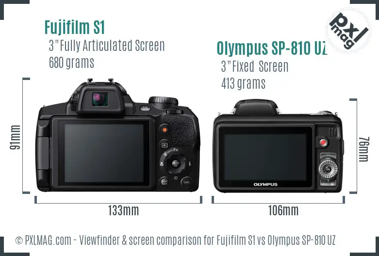 Fujifilm S1 vs Olympus SP-810 UZ Screen and Viewfinder comparison