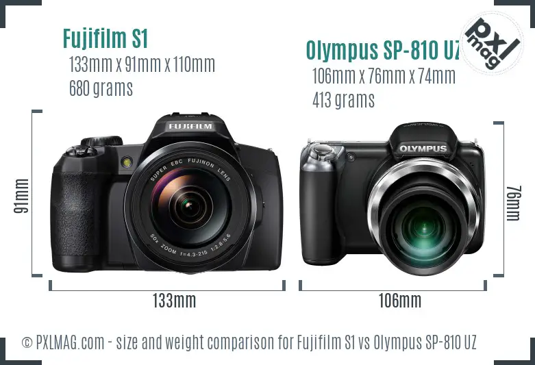 Fujifilm S1 vs Olympus SP-810 UZ size comparison