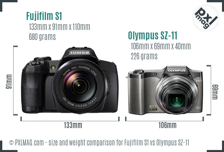 Fujifilm S1 vs Olympus SZ-11 size comparison