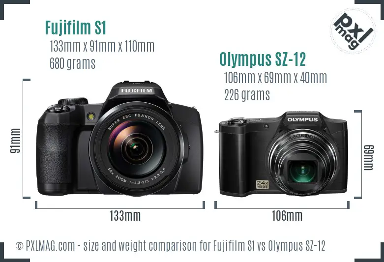 Fujifilm S1 vs Olympus SZ-12 size comparison