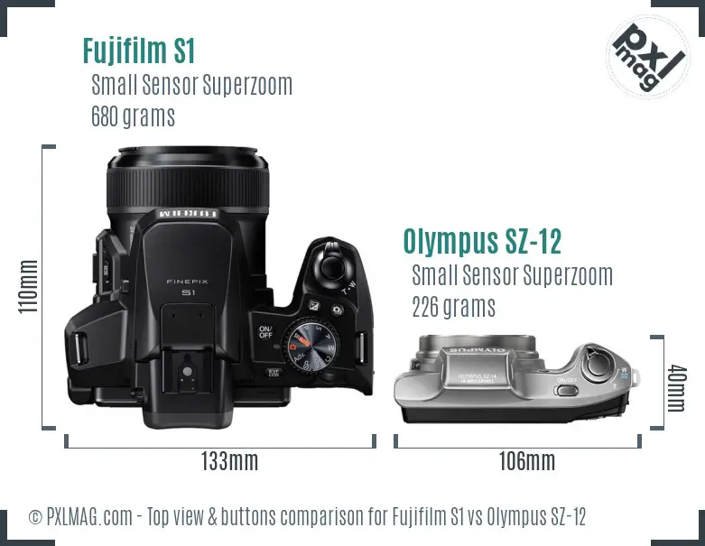 Fujifilm S1 vs Olympus SZ-12 top view buttons comparison