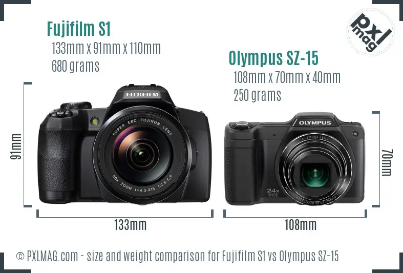 Fujifilm S1 vs Olympus SZ-15 size comparison