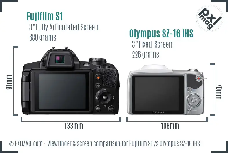 Fujifilm S1 vs Olympus SZ-16 iHS Screen and Viewfinder comparison